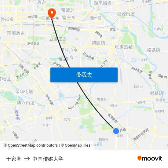 于家务 to 中国传媒大学 map