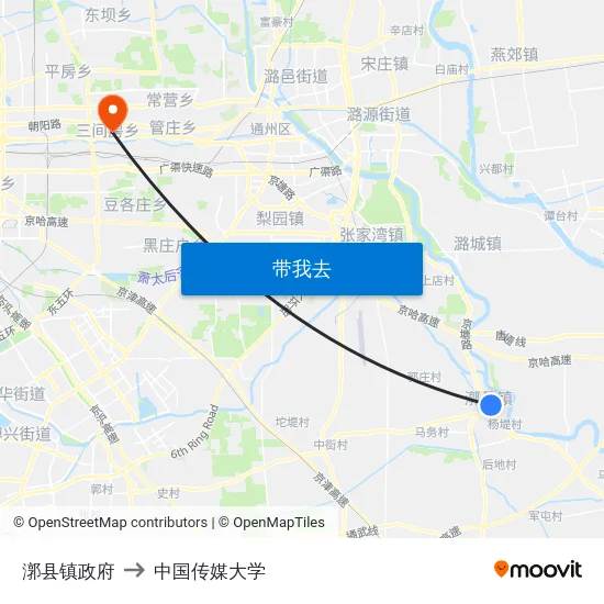 漷县镇政府 to 中国传媒大学 map