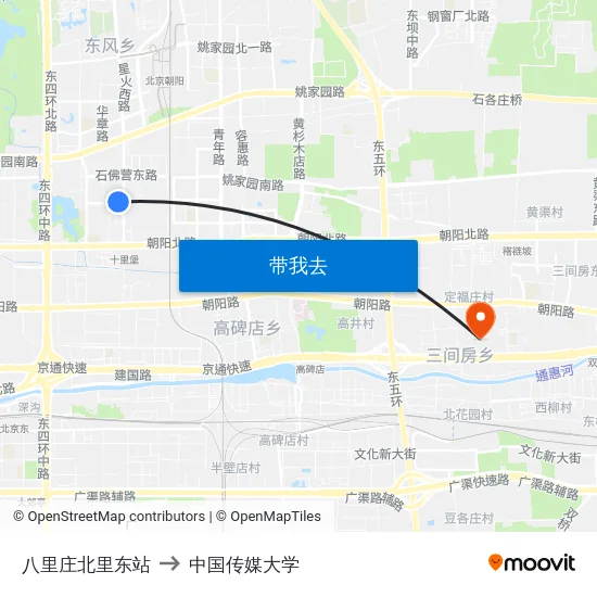 八里庄北里东站 to 中国传媒大学 map