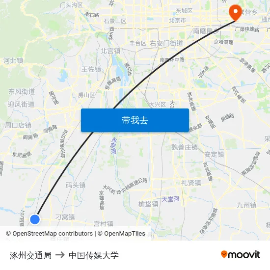 涿州交通局 to 中国传媒大学 map