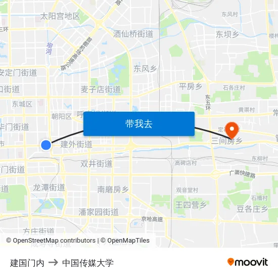 建国门内 to 中国传媒大学 map