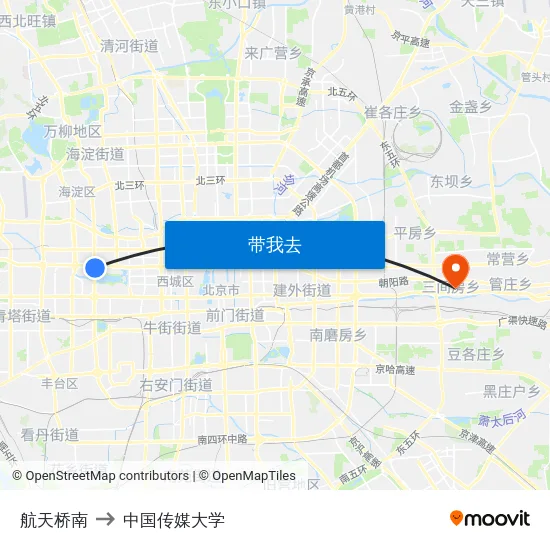航天桥南 to 中国传媒大学 map