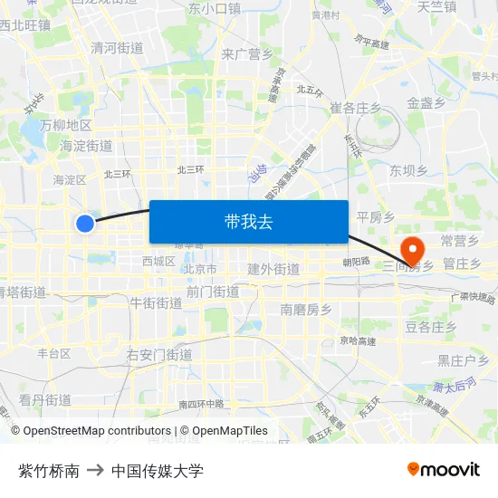 紫竹桥南 to 中国传媒大学 map