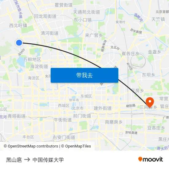 黑山扈 to 中国传媒大学 map