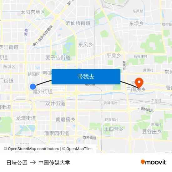 日坛公园 to 中国传媒大学 map
