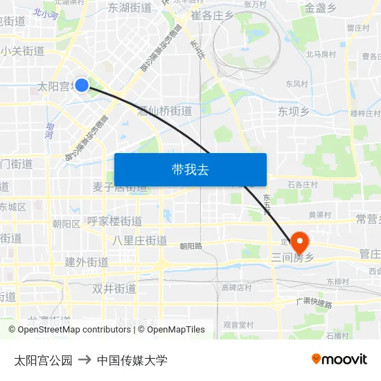 太阳宫公园 to 中国传媒大学 map