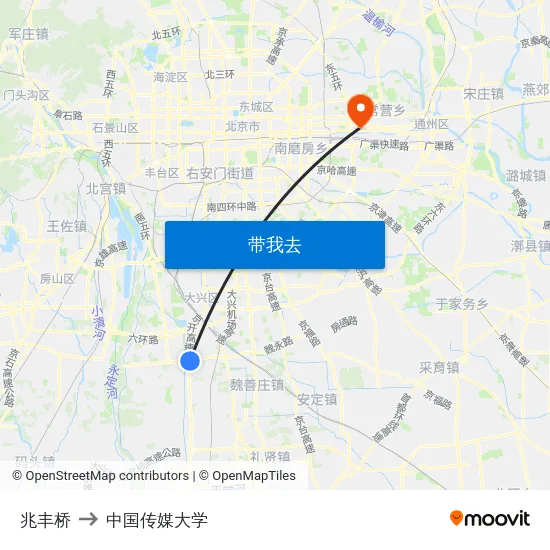 兆丰桥 to 中国传媒大学 map