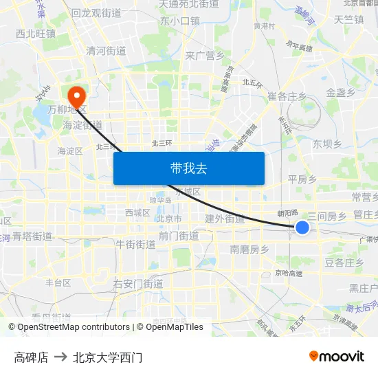 高碑店 to 北京大学西门 map