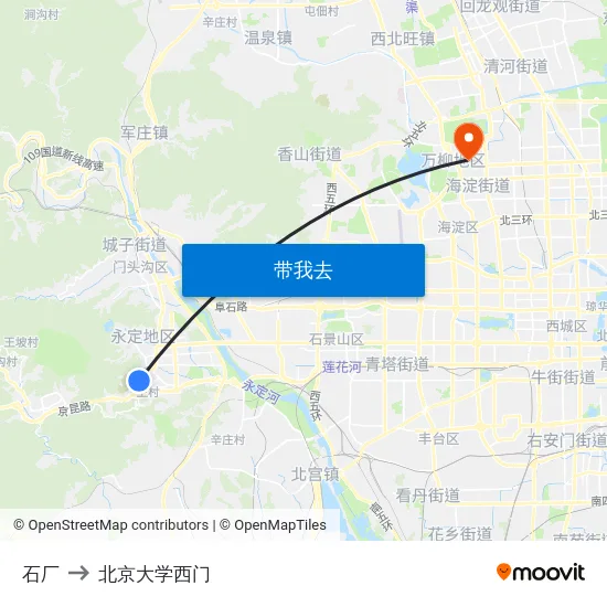 石厂 to 北京大学西门 map