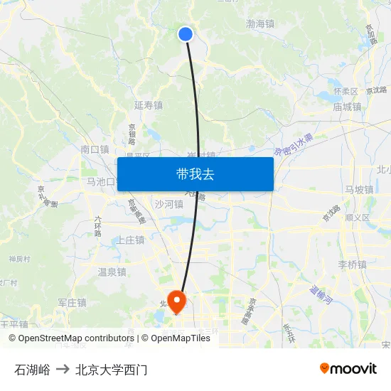 石湖峪 to 北京大学西门 map