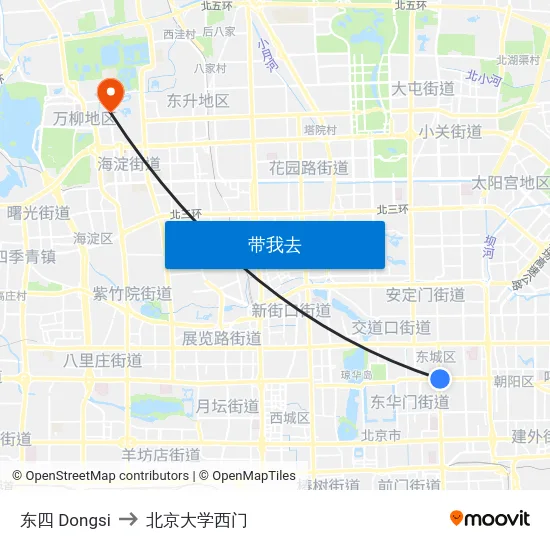 东四 Dongsi to 北京大学西门 map