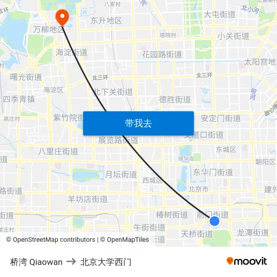 桥湾 Qiaowan to 北京大学西门 map
