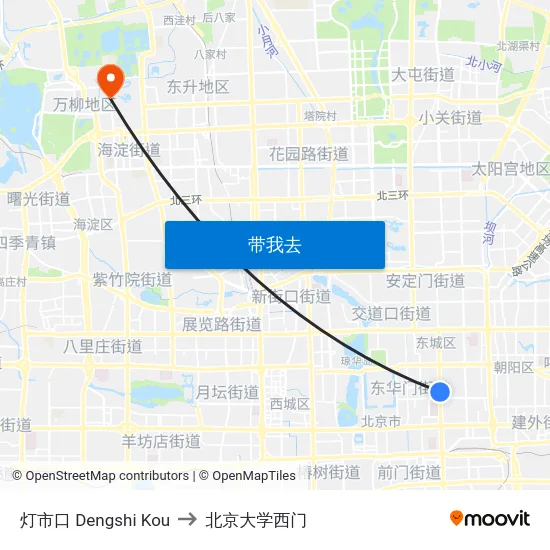 灯市口 Dengshi Kou to 北京大学西门 map