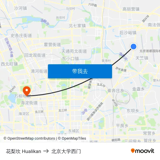 花梨坎 Hualikan to 北京大学西门 map