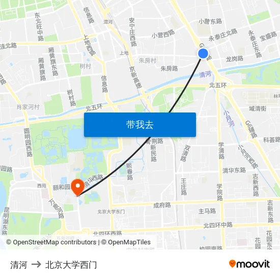 清河 to 北京大学西门 map