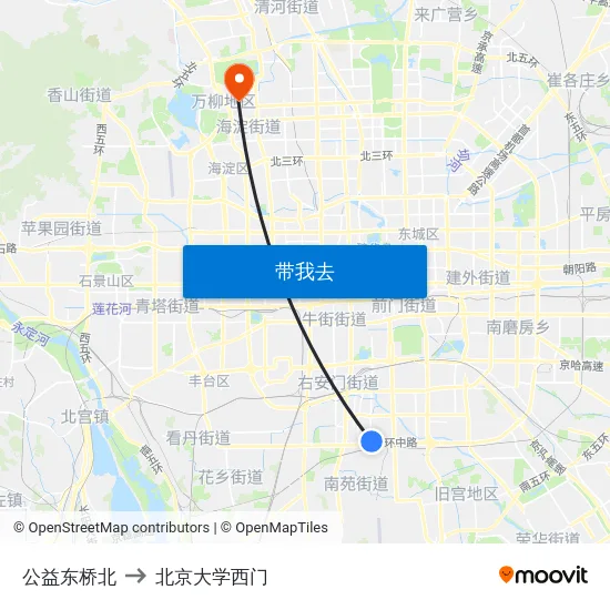 公益东桥北 to 北京大学西门 map