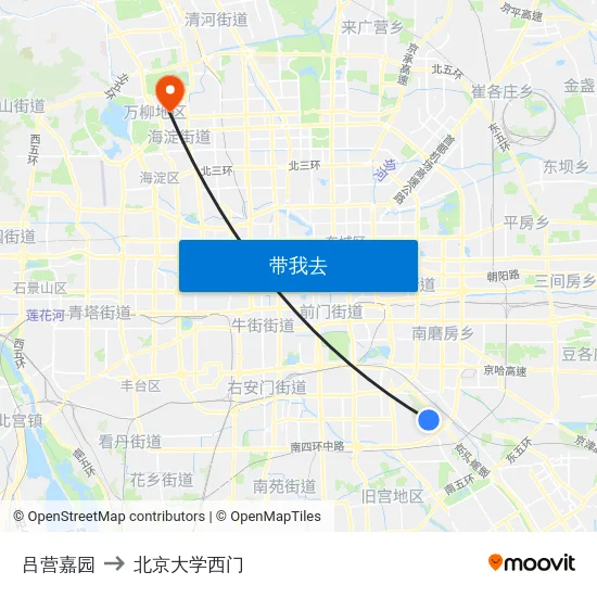 吕营嘉园 to 北京大学西门 map