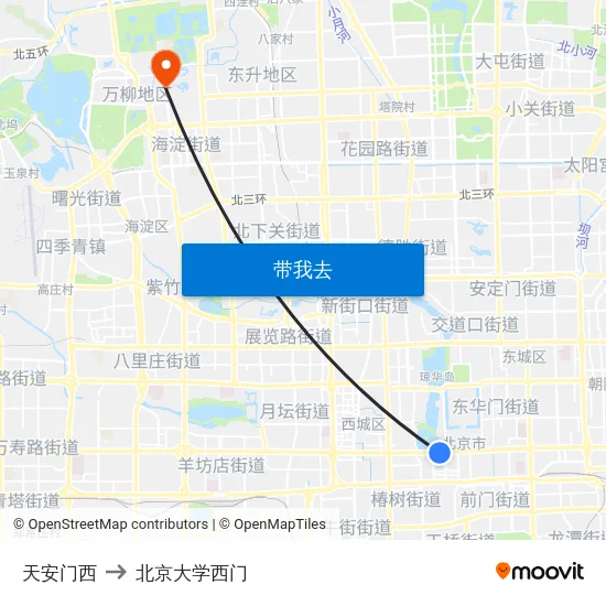 天安门西 to 北京大学西门 map