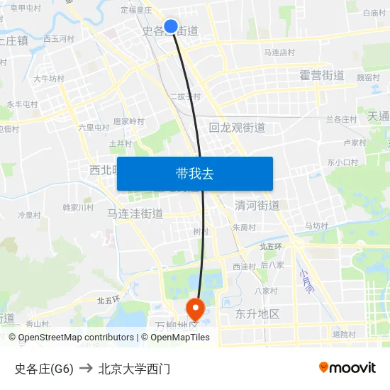 史各庄(G6) to 北京大学西门 map