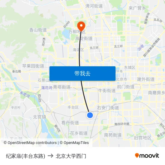 纪家庙(丰台东路) to 北京大学西门 map