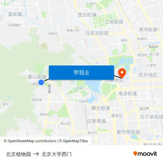 北京植物园 to 北京大学西门 map