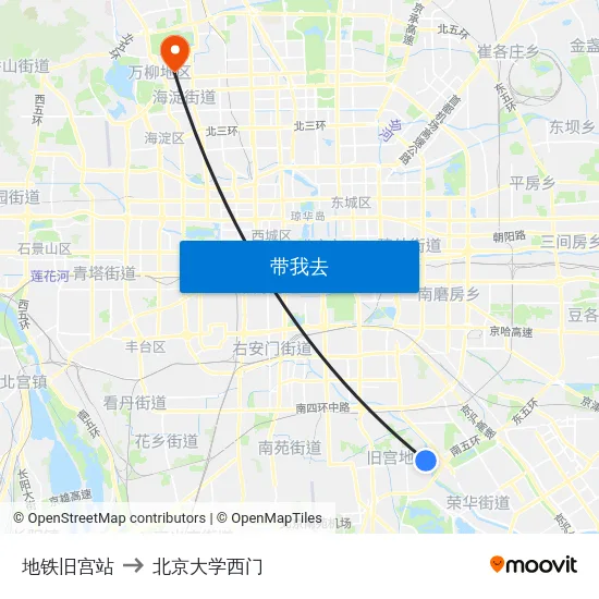 地铁旧宫站 to 北京大学西门 map