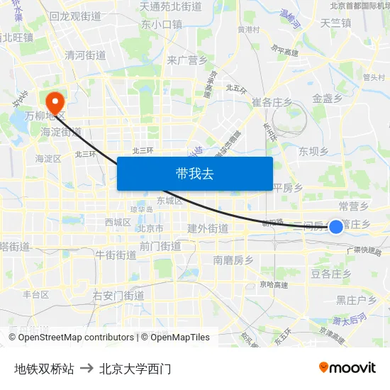 地铁双桥站 to 北京大学西门 map