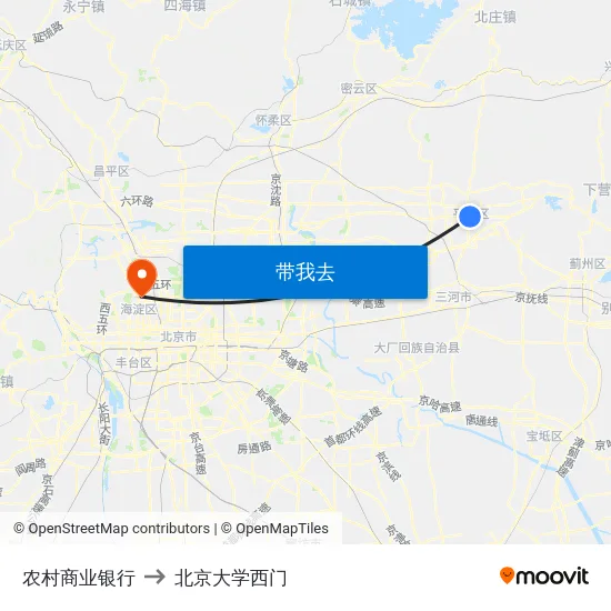农村商业银行 to 北京大学西门 map