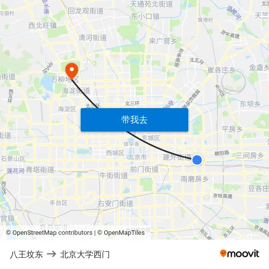 八王坟东 to 北京大学西门 map
