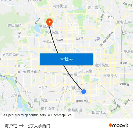 海户屯 to 北京大学西门 map