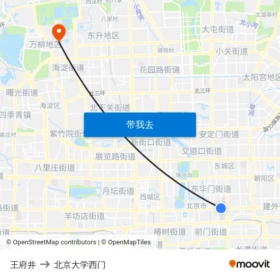 王府井 to 北京大学西门 map