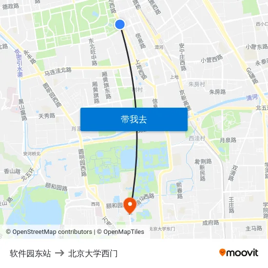 软件园东站 to 北京大学西门 map