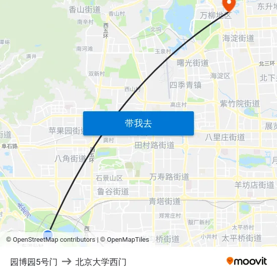 园博园5号门 to 北京大学西门 map