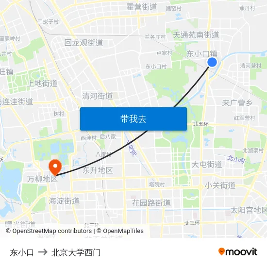 东小口 to 北京大学西门 map