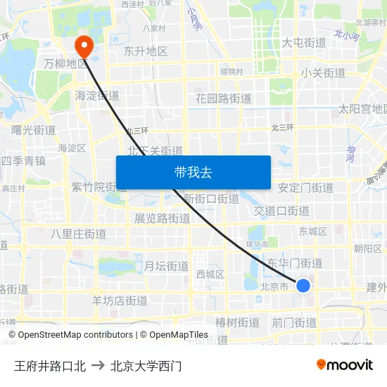 王府井路口北 to 北京大学西门 map