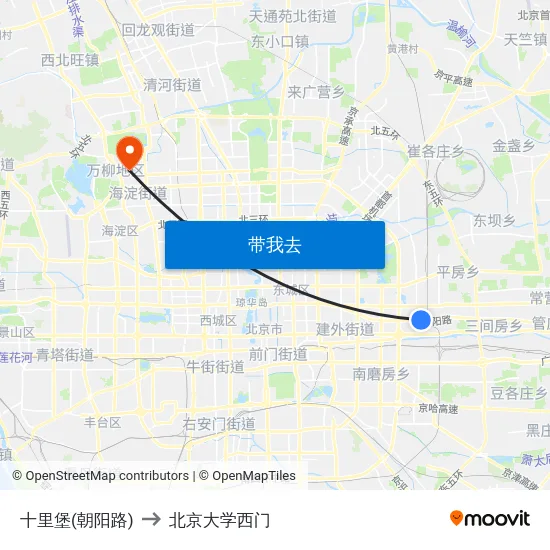 十里堡(朝阳路) to 北京大学西门 map