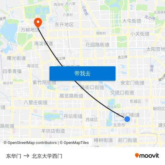 东华门 to 北京大学西门 map