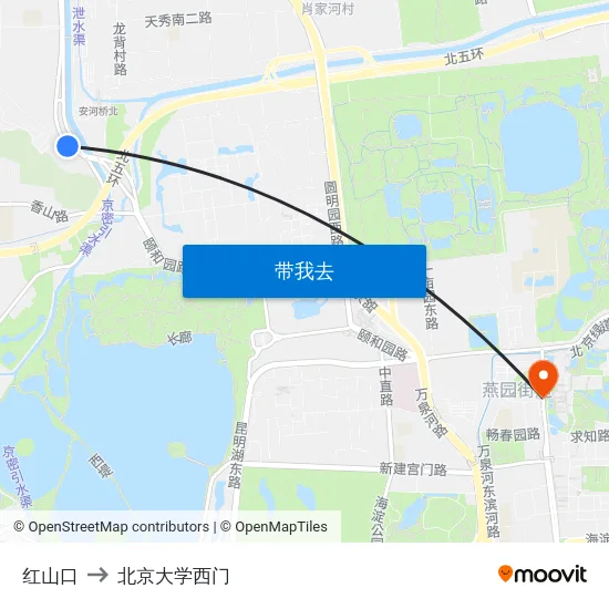 红山口 to 北京大学西门 map