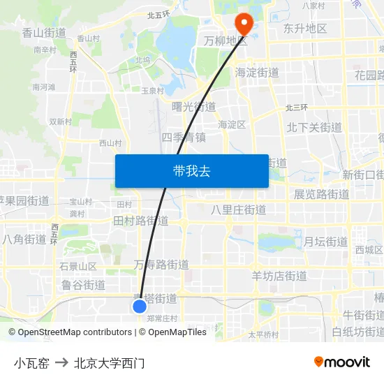 小瓦窑 to 北京大学西门 map