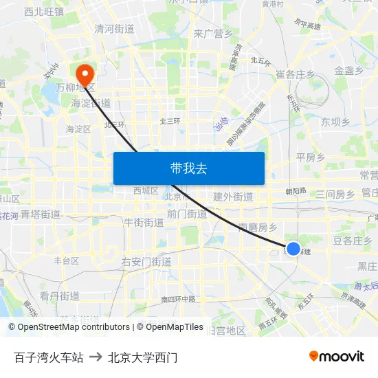 百子湾火车站 to 北京大学西门 map