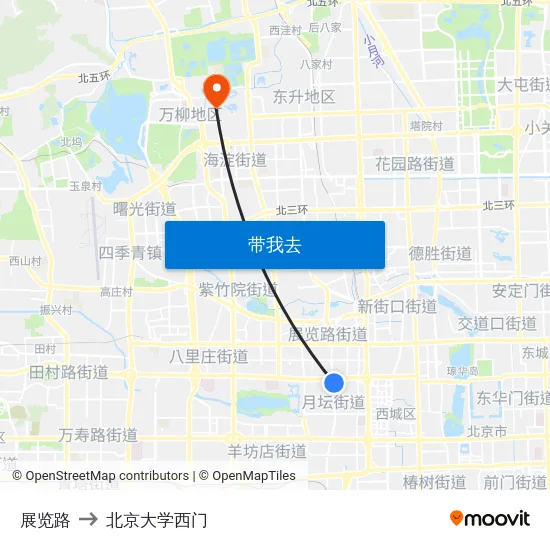 展览路 to 北京大学西门 map