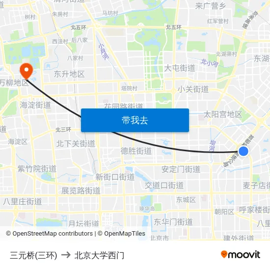 三元桥(三环) to 北京大学西门 map