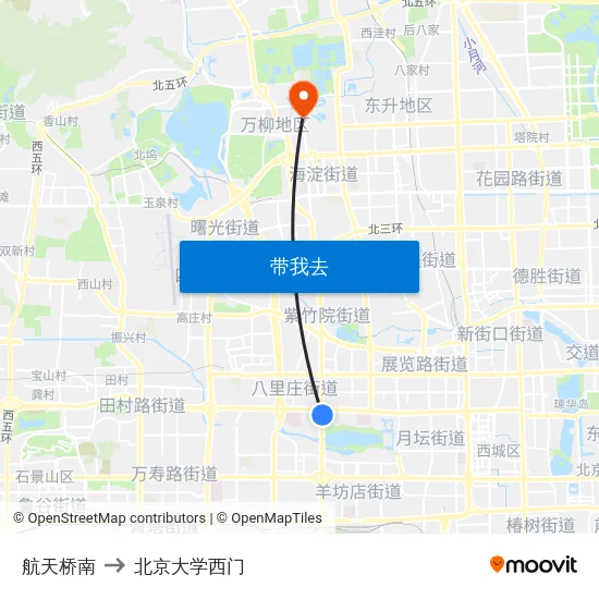 航天桥南 to 北京大学西门 map