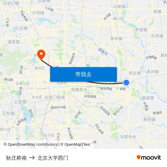 耿庄桥南 to 北京大学西门 map