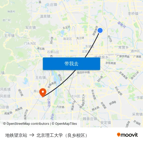地铁望京站 to 北京理工大学（良乡校区） map