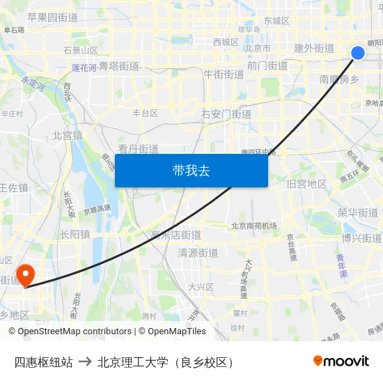 四惠枢纽站 to 北京理工大学（良乡校区） map