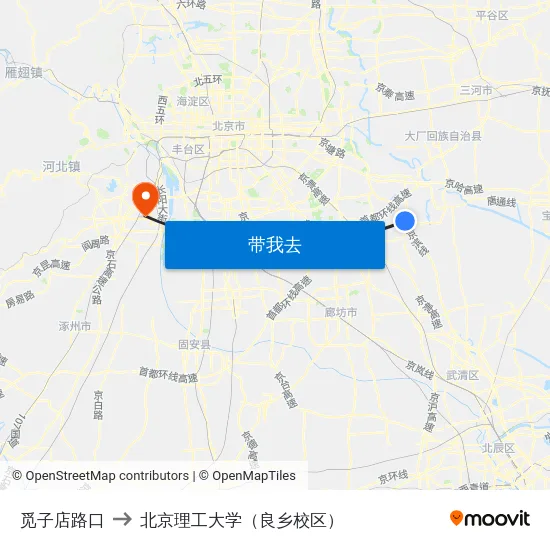 觅子店路口 to 北京理工大学（良乡校区） map