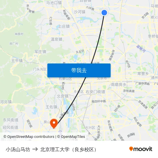 小汤山马坊 to 北京理工大学（良乡校区） map