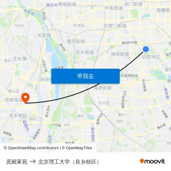 庑殿家苑 to 北京理工大学（良乡校区） map