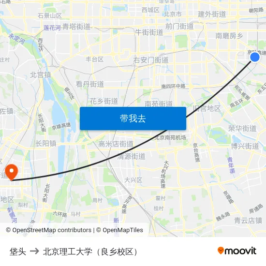 垡头 to 北京理工大学（良乡校区） map